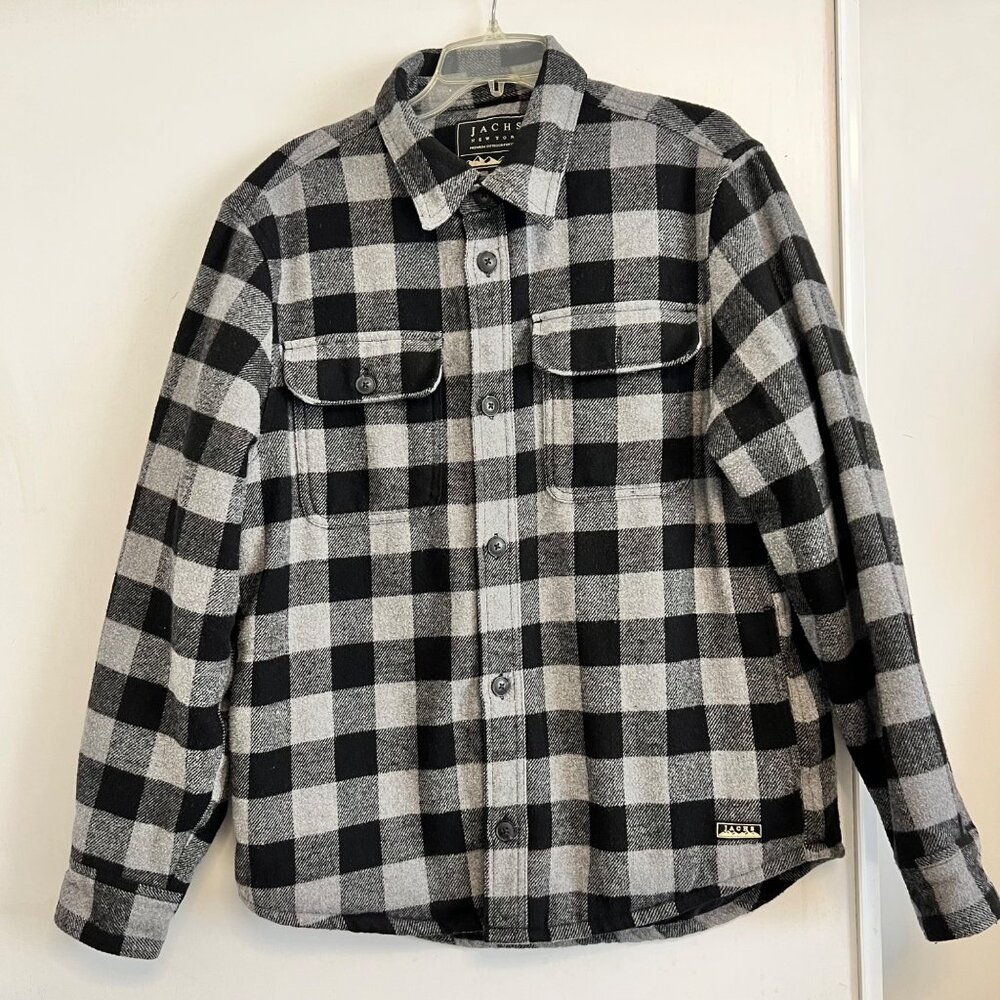 Jachs New York Black & Gray Plaid Shirt Jacket Size M Wool Blend Mens Outerwear
